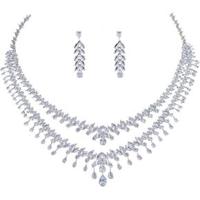 Jorsnovs الفضة الدمعة الطبقات قلادة للنساء مجوهرات الزفاف مجموعة بيان حفلة موسيقية عيد ميلاد أقراط ومجموعة قلادة in Kuwait