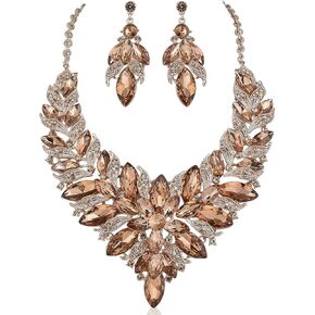 Janefashions مجموعة أقراط قلادة مريلة من حجر الراين النمساوي الفاخر N957 مطلية بالذهب in Kuwait