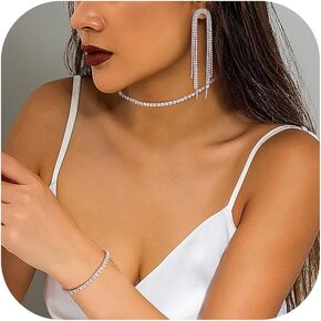 FINREZIO 𝐁𝐫𝐢𝐝𝐚𝐥 𝐉𝐞𝐰𝐞𝐥𝐫𝐲 Set for Women Silver 𝐑𝐡𝐢𝐧𝐞𝐬𝐭𝐨𝐧𝐞 Necklace Earring Set Crystal Bracelet 𝐖𝐞𝐝𝐝𝐢𝐧𝐠 𝐏𝐫𝐨𝐦 𝐉𝐞𝐰𝐞𝐥𝐫𝐲 for Brides