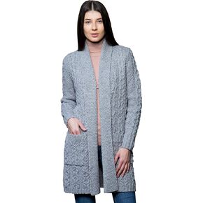 SAOL 100% Merino Wool Irish Long Open Knit Ladies Cardigan