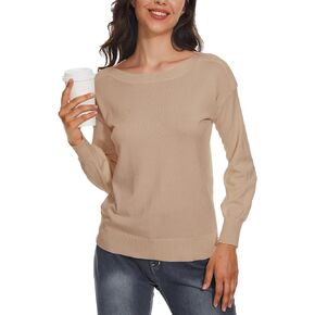 Women's Boat Neck Long Sleeve Sweaters Casual Lightweight Knit Pullover Tops Fall Winter Trendy in Kuwait