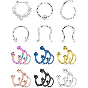 SCERRING 16G الحاجز هوب الأنف خواتم 316L الفولاذ المقاوم للصدأ حدوة الحصان الأنف هوب الدائري الغضروف Daith الزنمة الفرس التجنيب هيئة ثقب المجوهرات 24 قطعة in Kuwait