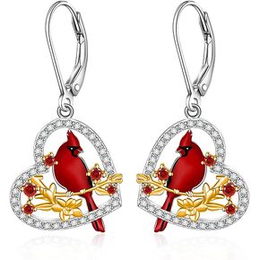 Red Cardinal Earrings for Women Dangle Sterling Silver 925 Cardinal Bird Earrings Cute Heart Cardinals Jewelry Remembrance Mothers Day Gifts