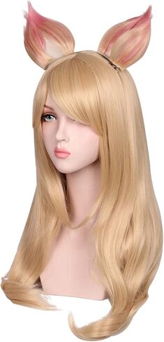 شعر مستعار تنكري أشقر طويل مموج وأذني ثعلب لحفلات الهالوين والكوني (أشقر) من ColorGround in Kuwait