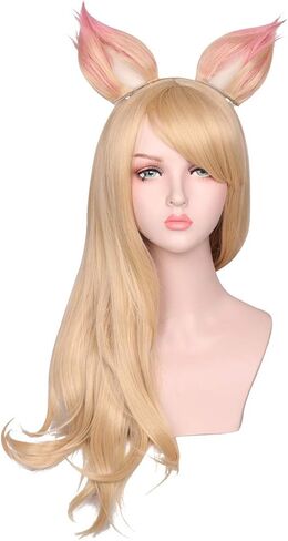 شعر مستعار تنكري أشقر طويل مموج وأذني ثعلب لحفلات الهالوين والكوني (أشقر) من ColorGround in Kuwait