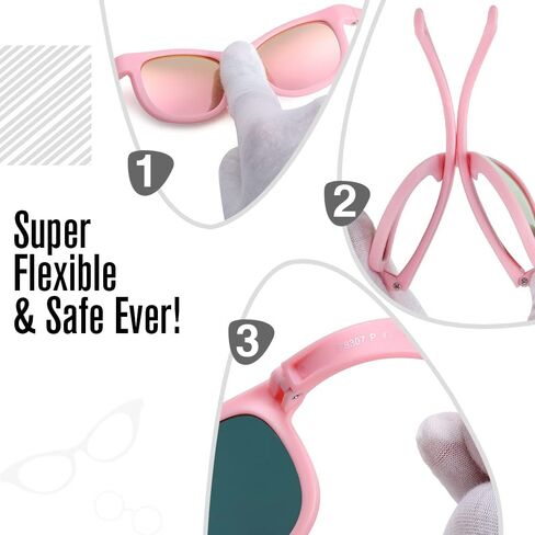 نظارات شمسية مستقطبة غير قابلة للكسر للأطفال من Pro Acme، نظارات شمسية مرنة للأطفال الصغار مع حزام إطار من السيليكون الناعم للأطفال من عمر 0 ​​إلى 24 شهرًا in Kuwait