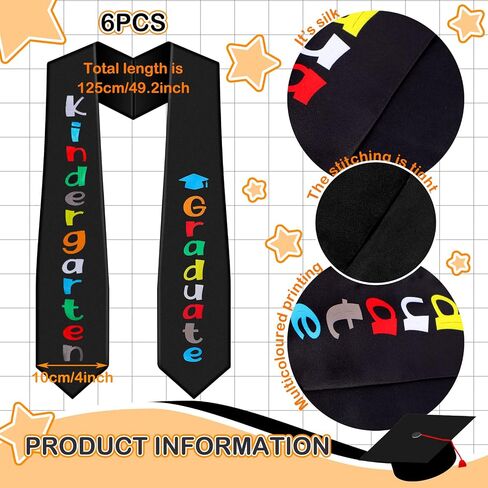 Jexine 6 Pcs Kids Graduation Stole Kindergarten Printed Graduation Stole Unisex Kindergarten Graduate Printed Sash Satin in Saudi Arabia
