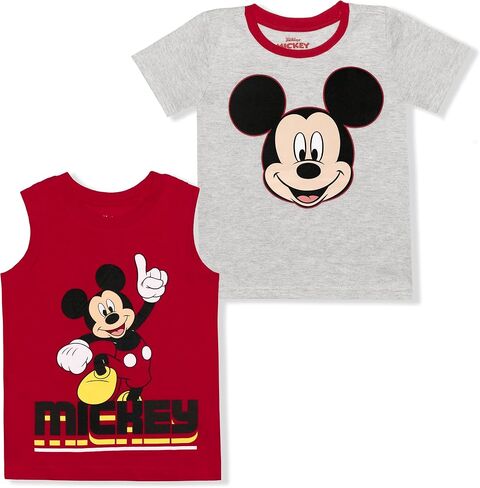 Disney Mickey Mouse Boys’ Short Sleeve T-Shirt and Tank Top Set for Infant and Toddler – Red/Grey in Saudi Arabia
