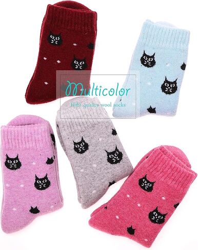 جوارب نسائية من الصوف تتسم بأنها سميكة حرارية ثقيلة زغبية مطبوع عليها للتمتع بشتاء دافئ - طقم للطقس البارد مكون من 5 أزواج in Kuwait