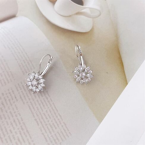 Luxury Snowflake Cubic Zirconia Leverback Dangle Drop Earrings for Women Girls Dainty Sterling Silver Plated Crystal Flower Winter Christmas Dangling Hypoallergenic Decoration Party Holiday Jewelry Gift in Saudi Arabia