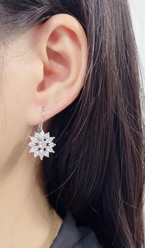 Luxury Snowflake Cubic Zirconia Leverback Dangle Drop Earrings for Women Girls Dainty Sterling Silver Plated Crystal Flower Winter Christmas Dangling Hypoallergenic Decoration Party Holiday Jewelry Gift in Saudi Arabia