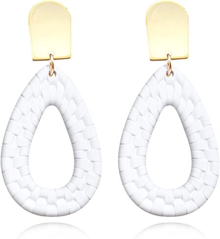 Bohemian Teardrop Earrings Acrylic Geometric Braid Drop Dangle Earrings Handmade Fashion Statement Earrings for Women Girls Accessories 80s 90s Retro Jewelry in Saudi Arabia