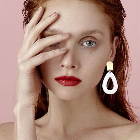 Bohemian Teardrop Earrings Acrylic Geometric Braid Drop Dangle Earrings Handmade Fashion Statement Earrings for Women Girls Accessories 80s 90s Retro Jewelry in Saudi Arabia