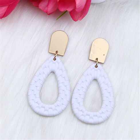 Bohemian Teardrop Earrings Acrylic Geometric Braid Drop Dangle Earrings Handmade Fashion Statement Earrings for Women Girls Accessories 80s 90s Retro Jewelry in Saudi Arabia