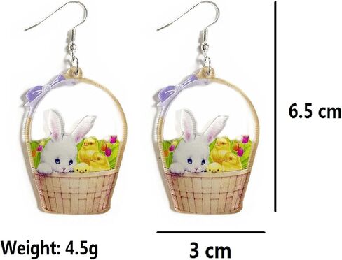 Cute Acrylic Wooden Easter Rabbit Bunny Drop Earrings Mushroom Colorful Holiday Easter Eggs Flower Basket Dangle Earrings for Women Girls Jewelry Gift in Saudi Arabia