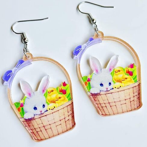 Cute Acrylic Wooden Easter Rabbit Bunny Drop Earrings Mushroom Colorful Holiday Easter Eggs Flower Basket Dangle Earrings for Women Girls Jewelry Gift in Saudi Arabia