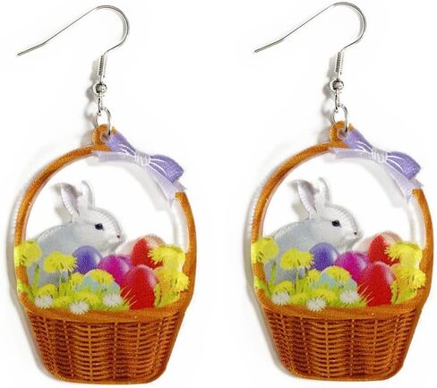 Cute Acrylic Wooden Easter Rabbit Bunny Drop Earrings Mushroom Colorful Holiday Easter Eggs Flower Basket Dangle Earrings for Women Girls Jewelry Gift in Saudi Arabia