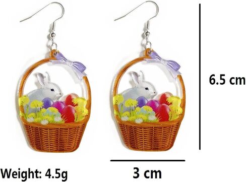 Cute Acrylic Wooden Easter Rabbit Bunny Drop Earrings Mushroom Colorful Holiday Easter Eggs Flower Basket Dangle Earrings for Women Girls Jewelry Gift in Saudi Arabia
