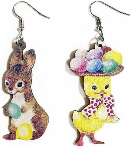 Cute Acrylic Wooden Easter Rabbit Bunny Drop Earrings Mushroom Colorful Holiday Easter Eggs Flower Basket Dangle Earrings for Women Girls Jewelry Gift in Saudi Arabia