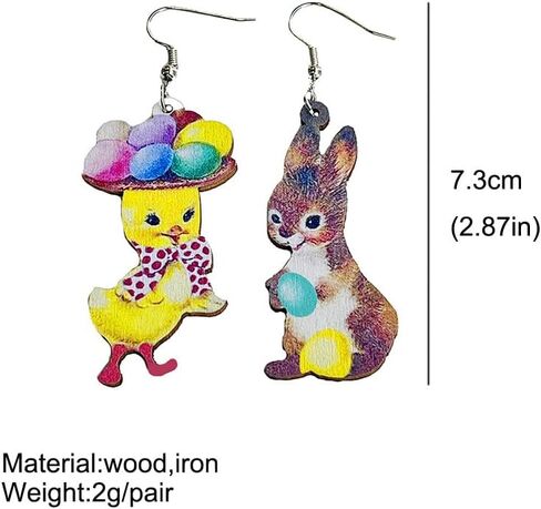 Cute Acrylic Wooden Easter Rabbit Bunny Drop Earrings Mushroom Colorful Holiday Easter Eggs Flower Basket Dangle Earrings for Women Girls Jewelry Gift in Saudi Arabia
