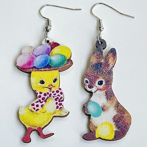 Cute Acrylic Wooden Easter Rabbit Bunny Drop Earrings Mushroom Colorful Holiday Easter Eggs Flower Basket Dangle Earrings for Women Girls Jewelry Gift in Saudi Arabia