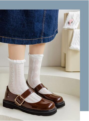 Cimvide 5 Pair Preppy Cute Socks for Women Lace Ruffle Ankle Socks Cottagecore Mide Tube Cotton Socks Emo Accessories in Saudi Arabia