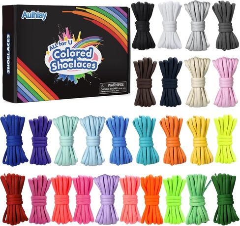 Auihiay 27 Pairs Oval Shoe Laces, 55 inches Round Shoe Laces for Sneakers, Oval Shoelaces for Skates, Boots, Casual Shoes, Canvas Shoes, Fashion Replacement Shoelaces (27 Colors) in Kuwait
