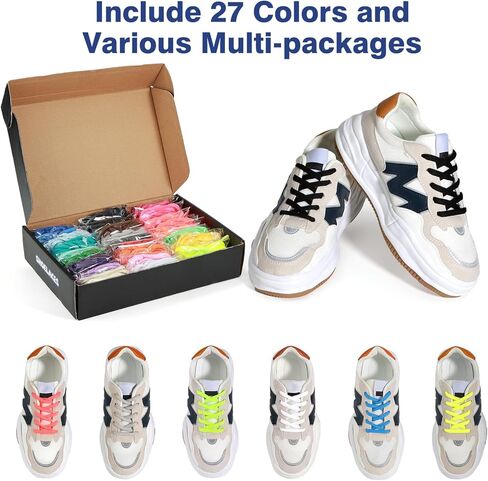 Auihiay 27 Pairs Oval Shoe Laces, 55 inches Round Shoe Laces for Sneakers, Oval Shoelaces for Skates, Boots, Casual Shoes, Canvas Shoes, Fashion Replacement Shoelaces (27 Colors) in Kuwait