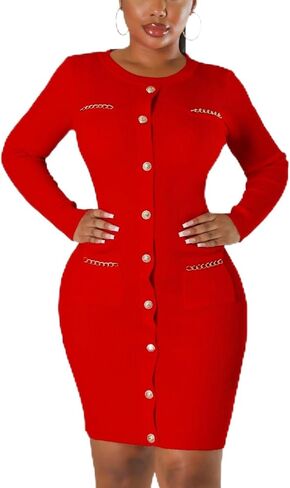 fiocko Women's Knitted Dress Fashion Crewneck Long Sleeve Bodycon Elegant Casual Solid Pullover Warmth Pencil Dress in Saudi Arabia