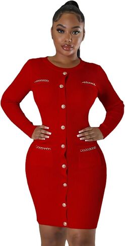 fiocko Women's Knitted Dress Fashion Crewneck Long Sleeve Bodycon Elegant Casual Solid Pullover Warmth Pencil Dress in Saudi Arabia