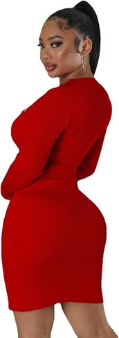 fiocko Women's Knitted Dress Fashion Crewneck Long Sleeve Bodycon Elegant Casual Solid Pullover Warmth Pencil Dress in Saudi Arabia