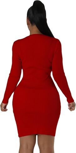 fiocko Women's Knitted Dress Fashion Crewneck Long Sleeve Bodycon Elegant Casual Solid Pullover Warmth Pencil Dress in Saudi Arabia