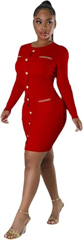 fiocko Women's Knitted Dress Fashion Crewneck Long Sleeve Bodycon Elegant Casual Solid Pullover Warmth Pencil Dress in Saudi Arabia