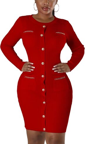 fiocko Women's Knitted Dress Fashion Crewneck Long Sleeve Bodycon Elegant Casual Solid Pullover Warmth Pencil Dress in Saudi Arabia