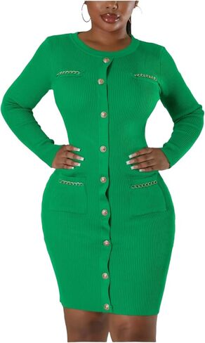 fiocko Women's Knitted Dress Fashion Crewneck Long Sleeve Bodycon Elegant Casual Solid Pullover Warmth Pencil Dress in Saudi Arabia