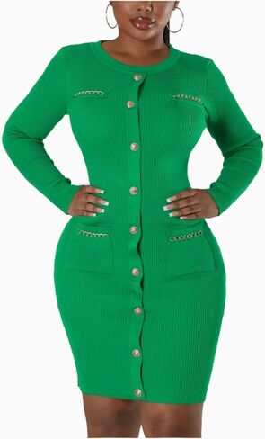 fiocko Women's Knitted Dress Fashion Crewneck Long Sleeve Bodycon Elegant Casual Solid Pullover Warmth Pencil Dress in Saudi Arabia