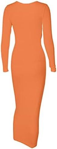 Mulisky Women's Sexy Bodycon Maxi Dress Deep V Neck Long Sleeve Ribbed Midi Party Club Dress in Kuwait