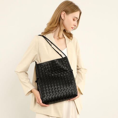 BREEZY SUNSET Woven Handbag,leather handbags for women,Fashionable women's Shoulder Handbags（black） in Saudi Arabia