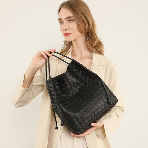 BREEZY SUNSET Woven Handbag,leather handbags for women,Fashionable women's Shoulder Handbags（black） in Saudi Arabia