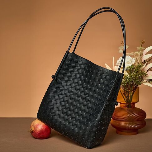 BREEZY SUNSET Woven Handbag,leather handbags for women,Fashionable women's Shoulder Handbags（black） in Saudi Arabia