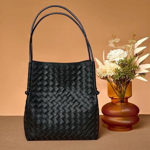 BREEZY SUNSET Woven Handbag,leather handbags for women,Fashionable women's Shoulder Handbags（black） in Saudi Arabia