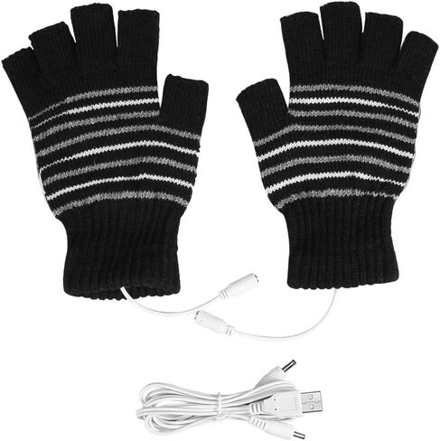 Petyoung USB Heated Stripes Gloves for Men Women Mitten, Unisex Knitting Wool Gloves Hands Warmer Laptop Gloves in Kuwait
