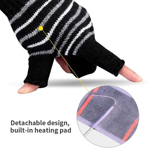 Petyoung USB Heated Stripes Gloves for Men Women Mitten, Unisex Knitting Wool Gloves Hands Warmer Laptop Gloves in Kuwait