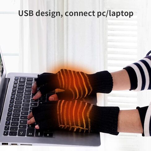 Petyoung USB Heated Stripes Gloves for Men Women Mitten, Unisex Knitting Wool Gloves Hands Warmer Laptop Gloves in Kuwait