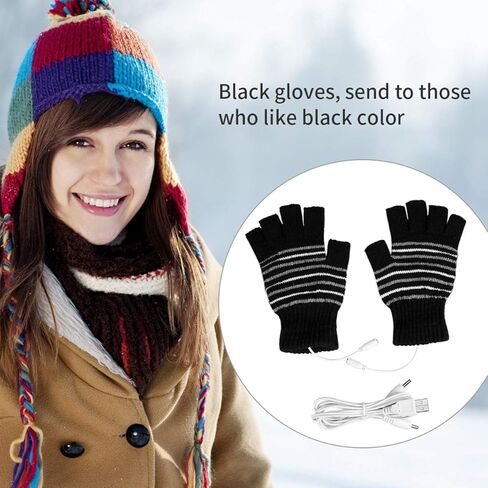 Petyoung USB Heated Stripes Gloves for Men Women Mitten, Unisex Knitting Wool Gloves Hands Warmer Laptop Gloves in Kuwait