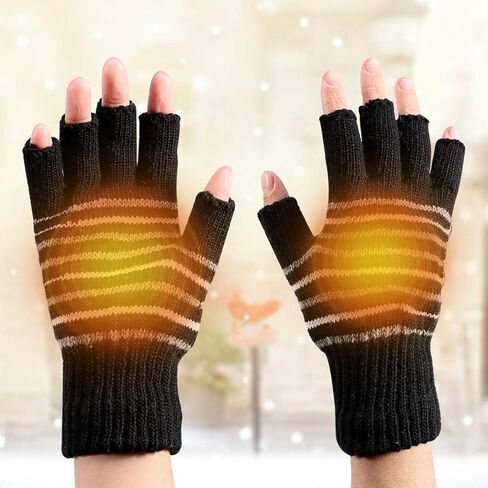 Petyoung USB Heated Stripes Gloves for Men Women Mitten, Unisex Knitting Wool Gloves Hands Warmer Laptop Gloves in Kuwait