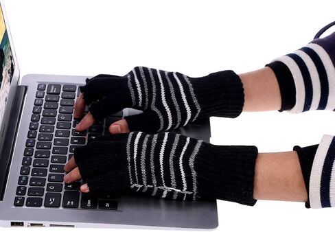 Petyoung USB Heated Stripes Gloves for Men Women Mitten, Unisex Knitting Wool Gloves Hands Warmer Laptop Gloves in Kuwait