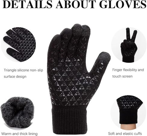 قفازات الشتاء للنساء والرجال قفازات متماسكة دافئة مع 3 أصابع تعمل باللمس هلام السيليكون المضادة للانزلاق لقيادة التزلج وركوب الدراجات in Kuwait