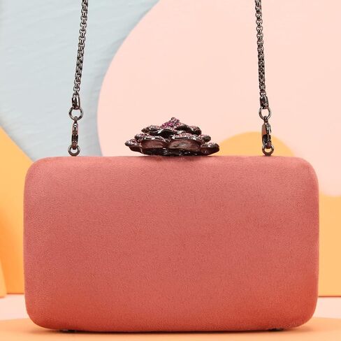 حقيبة يد مسائية من Fawziya بأحجار الراين الوردية المخملية المبتكرة متوسطة الحجم للنساء للمناسبات الرسمية in Kuwait