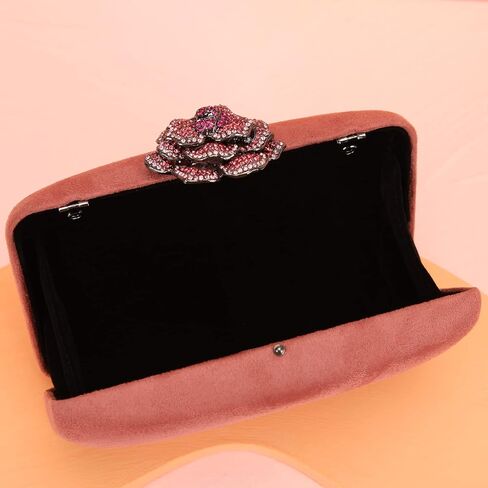 حقيبة يد مسائية من Fawziya بأحجار الراين الوردية المخملية المبتكرة متوسطة الحجم للنساء للمناسبات الرسمية in Kuwait